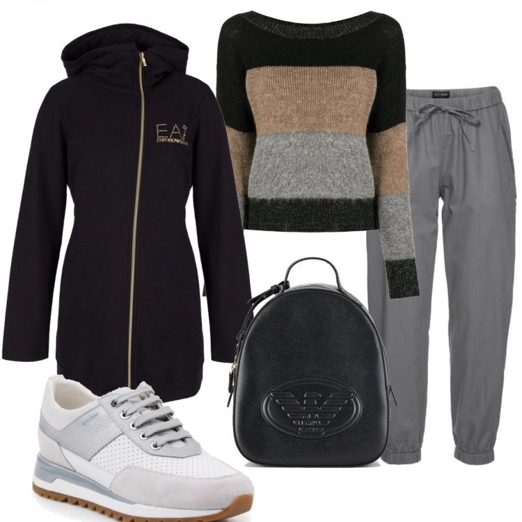 Outfit donna - Trendy #79632. Stile Trendy per Scuola/Università. Abbinamento con pantaloni, sneakers, maglioni, felpe con cappuccio, zaini.