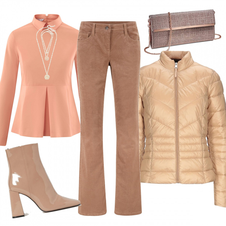 Outfit donna - Il pantalone di velluto. Stile Trendy per Tutti i giorni. Abbinamento con pantaloni, ciondoli, piumini, camicie, stivaletti, borse a mano.