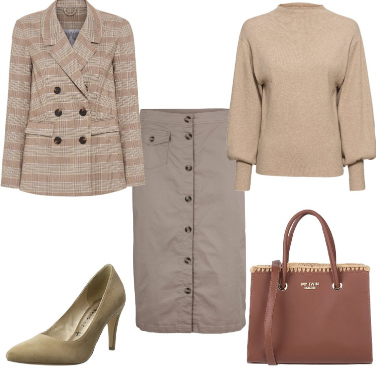 Outfit donna - Curvy & Plus Size # Basic. Stile Urban per Ufficio. Abbinamento con maglieria, gonne, blazer, borse a mano, scarpe col tacco.