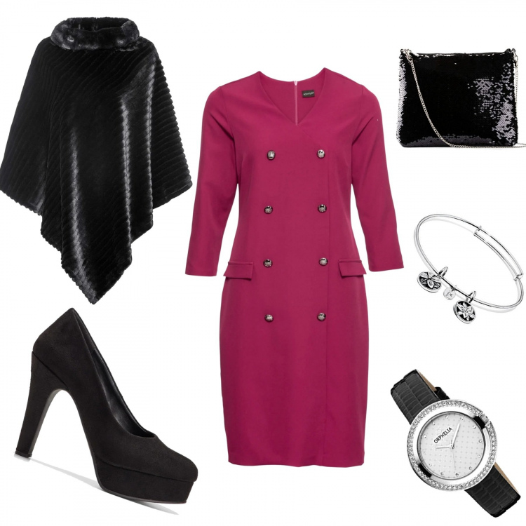 Outfit donna - Chic #43590. Stile Chic per Serata fuori. Abbinamento con vestiti, cappotti, décolleté, borse a tracolla, orologi analogici, orologi.