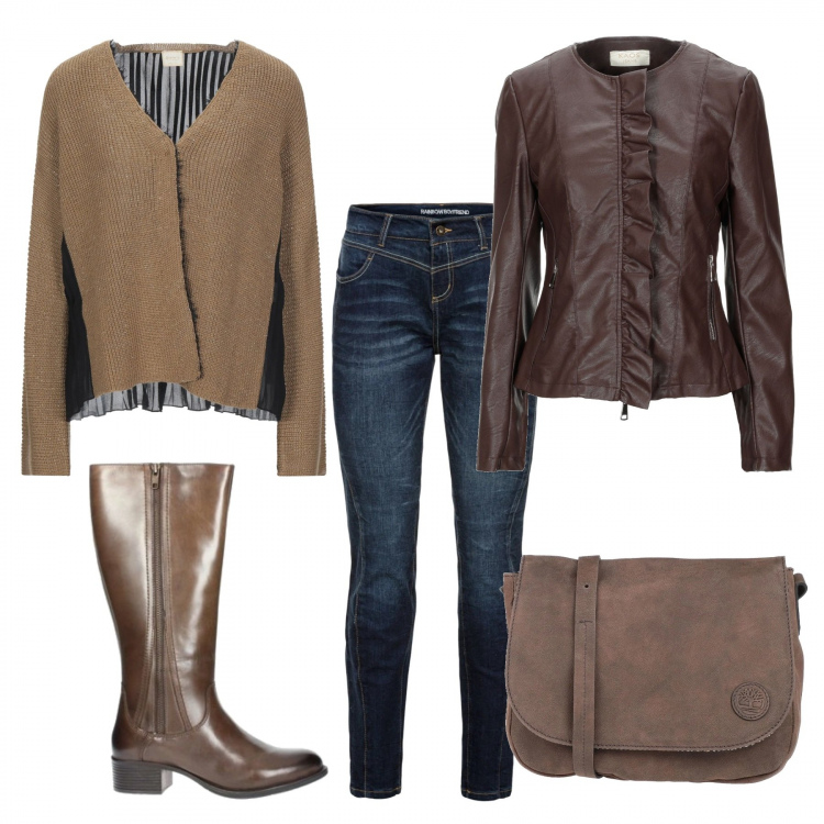 Outfit donna - Trendy #79865. Stile Trendy per Tutti i giorni. Abbinamento con jeans boyfriend, cardigans, cappotti, borse a tracolla, stivali.