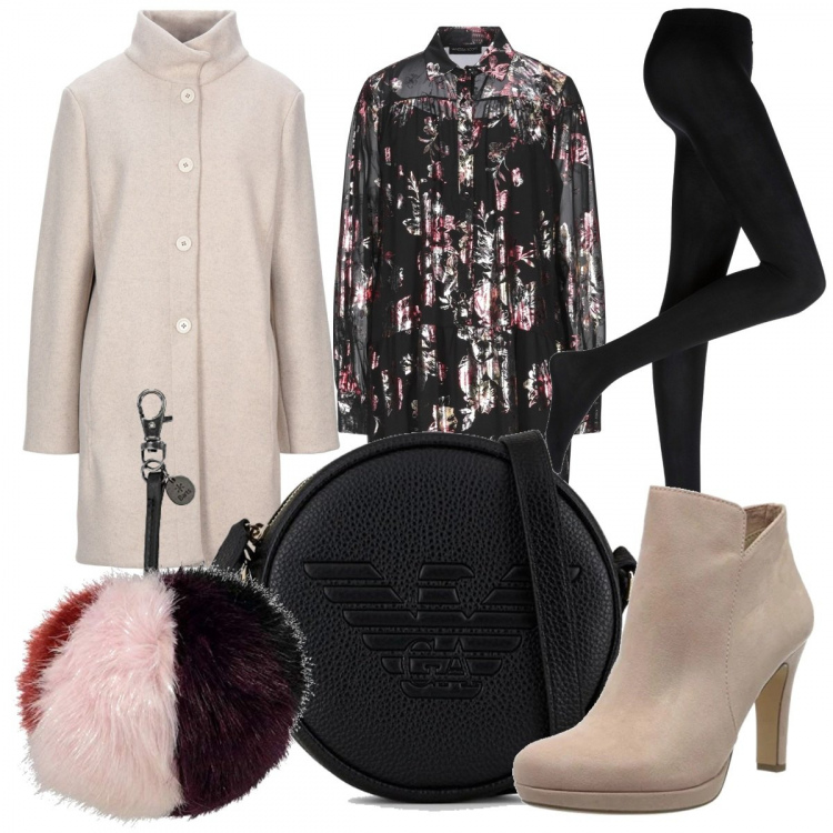 Outfit donna - Peluche. Stile Chic per Serata fuori. Abbinamento con collant, cappotti, vestiti corti, portachiavi, borse a tracolla, stivaletti.