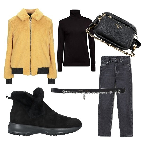 Outfit donna - Comoda e calda. Stile Urban per Tutti i giorni. look ideale per Tall. Abbinamento con stivaletti, cinture, cappotti, jeans, maglioni, borse a tracolla.