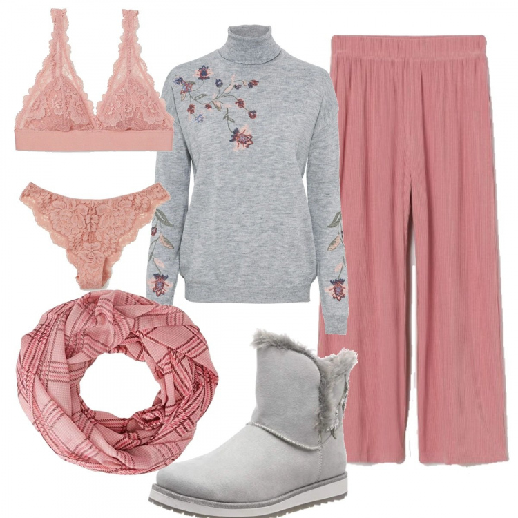 Outfit donna - Lockdown sul divano con H&M. Stile Basic per Tutti i giorni. Abbinamento con pantaloni, stivali, pantaloni, reggiseni, culotte, sciarpe.
