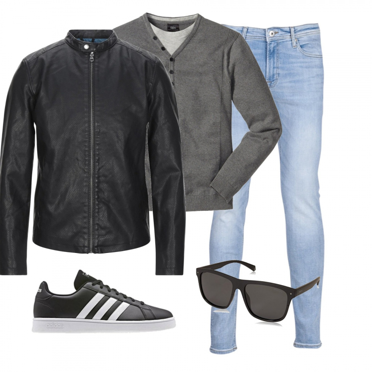 Outfit uomo - Semplice e trandy. Stile Trendy per Tutti i giorni. Abbinamento con jeans, sneakers, cappotti, maglioni, occhiali da sole.