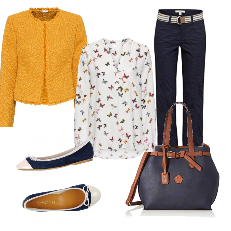 Outfit donna - Butterfly. Stile Basic per Tutti i giorni. Abbinamento con bluse, blazer, ballerine, pantaloni, borse a mano.