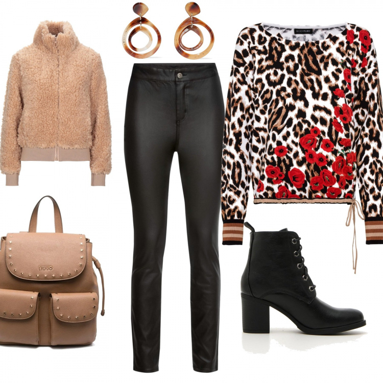 Outfit donna - Urban #29869. Stile Urban per Tutti i giorni. Abbinamento con zaini, cappotti, orecchini, maglioni, pantaloni, stivaletti.