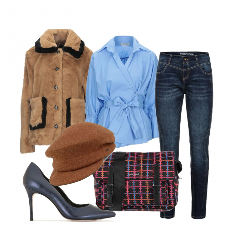Outfit donna - Concentrata .... Stile Trendy per Tutti i giorni. Abbinamento con jeans boyfriend, camicie, borse a tracolla, cappotti, décolleté, berretti.