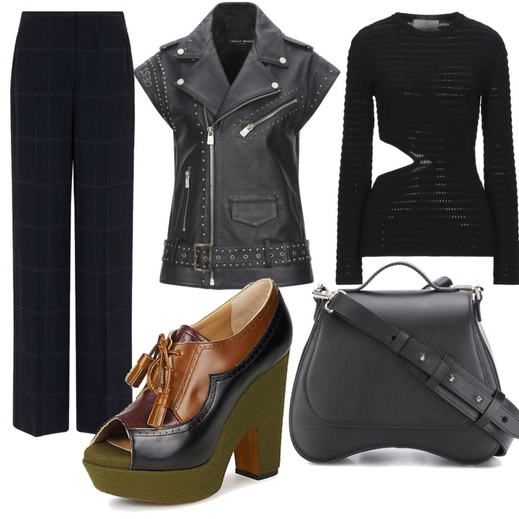 Outfit donna - Rock #7807. Stile Rock per Serata fuori. Abbinamento con pullovers, cappotti, décolleté, borse tote, pantaloni a palazzo.