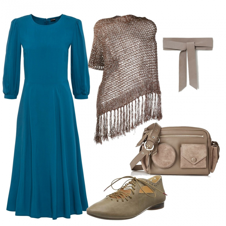 Outfit donna - Merida - Brave. Stile Chic per Serata fuori. Abbinamento con vestiti asimmetrici, cappe, cinture, borse a tracolla, ballerine.