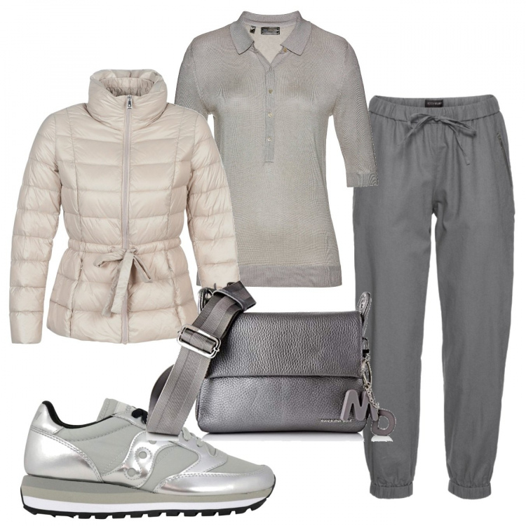 Outfit donna - Basic #42770. Stile Basic per Tutti i giorni. Abbinamento con pantaloni, polo, piumini, borse a tracolla, sneakers.
