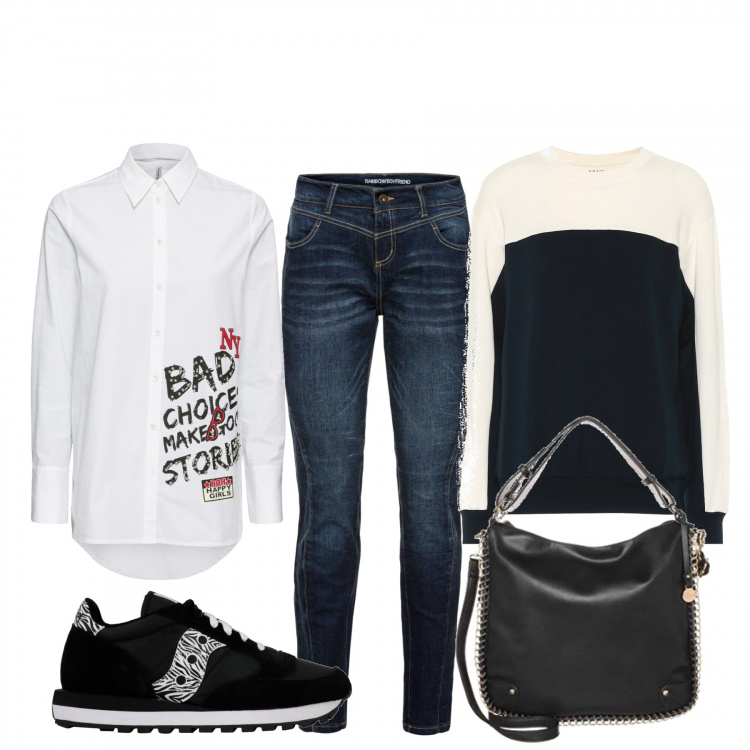 Outfit donna - Basic #42812. Stile Basic per Tutti i giorni. Abbinamento con jeans boyfriend, vestiti, sneakers, borse a mano, pullovers.