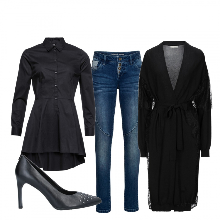 Outfit donna - Urban #30018. Stile Urban per Tutti i giorni. Abbinamento con camicie, jeans boyfriend, cardigans, décolleté.