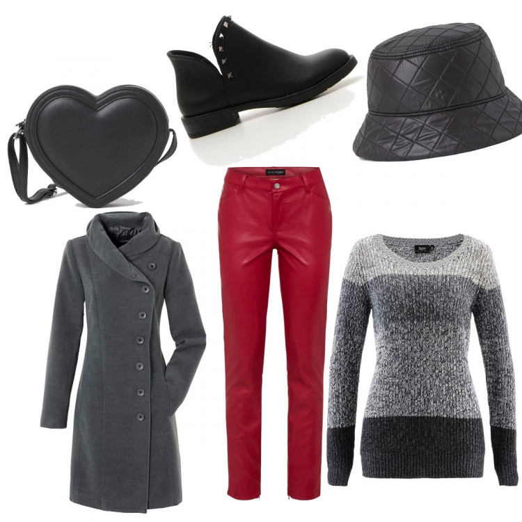 Outfit donna - Basic #42839. Stile Basic Abbinamento con maglieria, cappotti, pantaloni, stivaletti, borse a tracolla, cappelli.