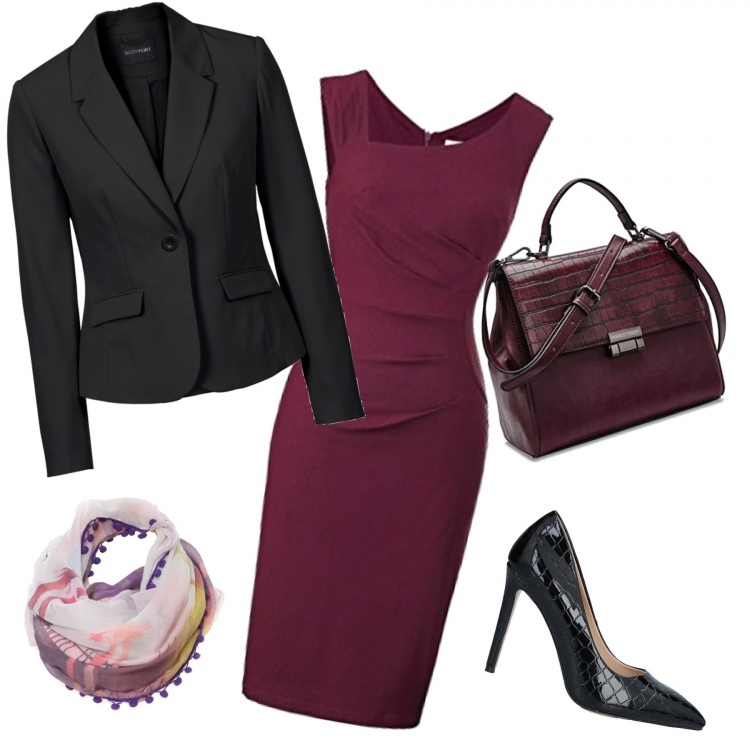 Outfit donna - Cosa sono io. Stile Chic per Ufficio. Abbinamento con décolleté, blazer, sciarpe, vestiti a tubino, borse a mano.