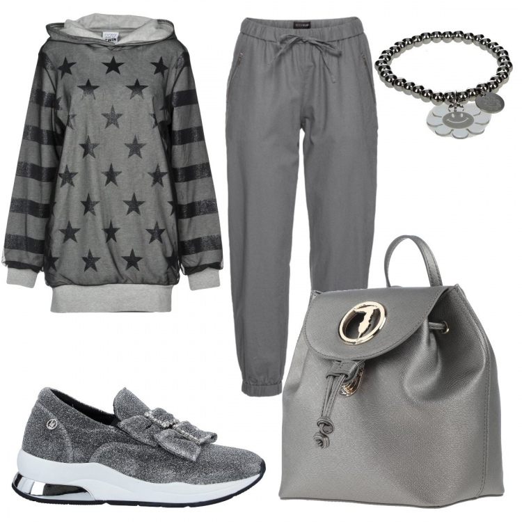 Outfit donna - Outfit per la scuola. Stile Trendy per Scuola/Università. Abbinamento con pantaloni, sneakers, zaini, felpe, braccialetti.