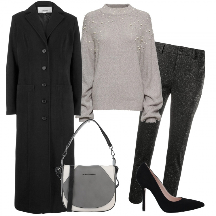 Outfit donna - Chic #44048. Stile Chic per Tutti i giorni. Abbinamento con cappotti, maglieria, décolleté, borse a tracolla, pantaloni.