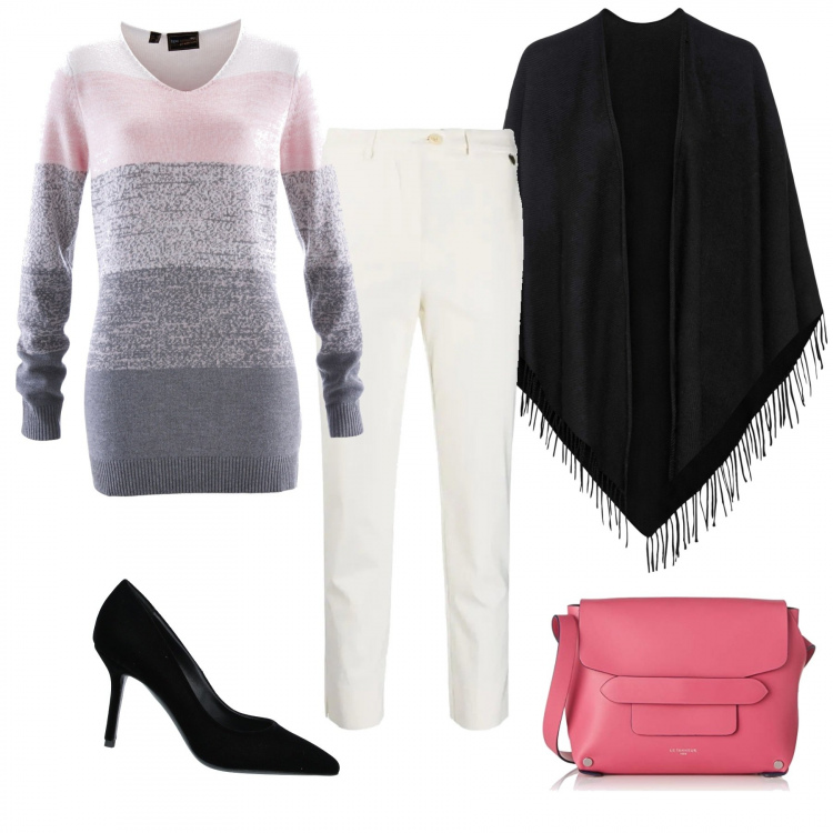 Outfit donna - Mischio I colori. Stile Trendy per Tutti i giorni. Abbinamento con maglieria, cappotti, décolleté, pantaloni, borse a tracolla.