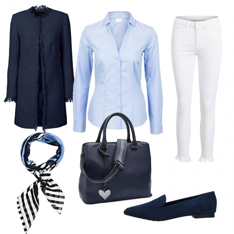 Outfit donna - Basic #43080. Stile Basic per Tutti i giorni. Abbinamento con blazer, camicie, mocassini, pantaloni, borse a mano, sciarpe.