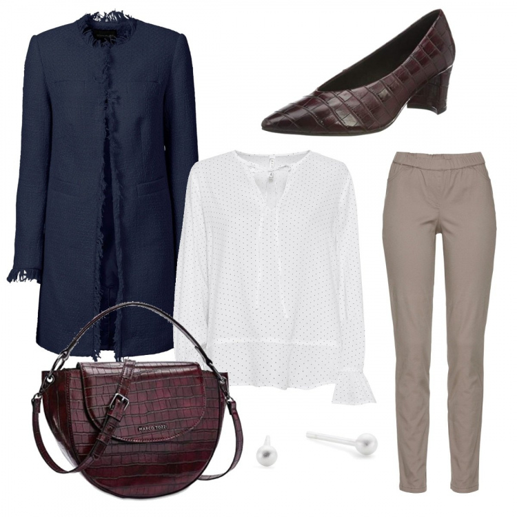 Outfit donna - Da sciura!!. Stile Bon Ton per Tutti i giorni. Abbinamento con blazer, bluse, pantaloni, décolleté, orecchini, borse a mano.