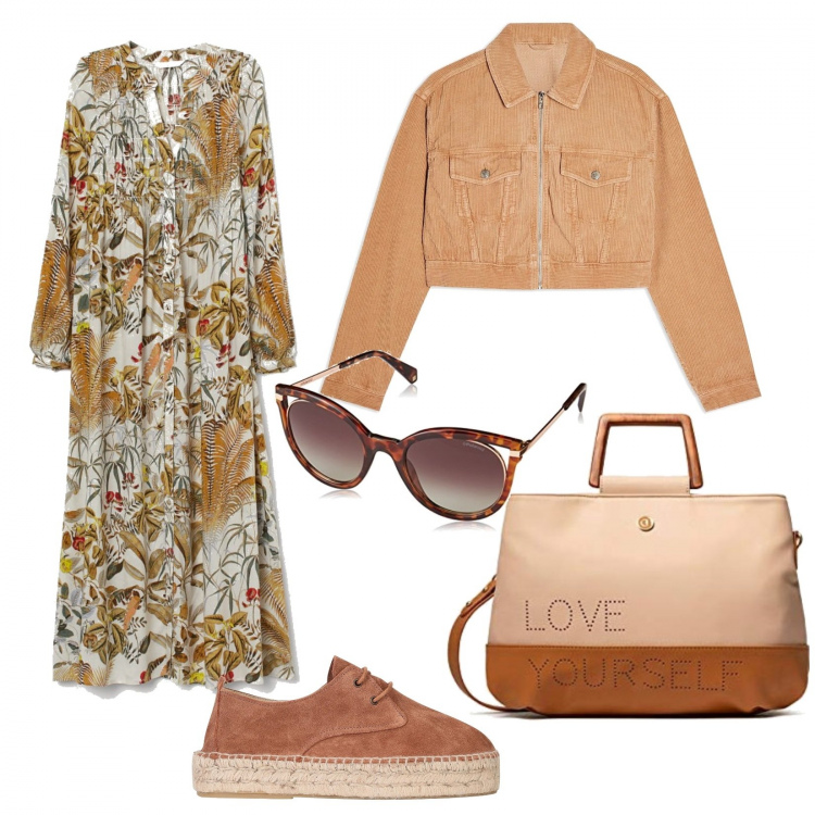 Outfit donna - Shopping. Stile Etnico per Tutti i giorni. Abbinamento con scarpe stringate, cappotti, vestiti, borse a mano, occhiali da sole.