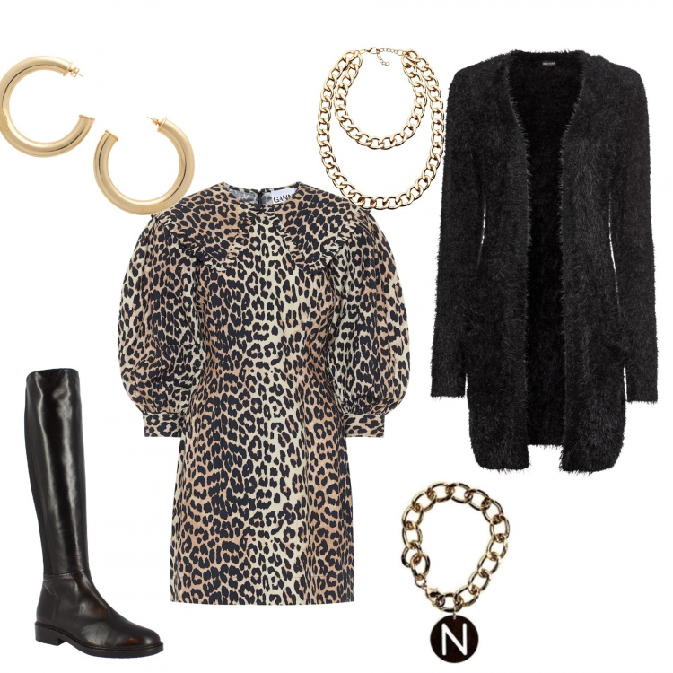 Outfit donna - Urban #30268. Stile Urban per Serata fuori. Abbinamento con cardigans, orecchini, collane, stivali sopra il ginocchio, braccialetti, vestiti corti.