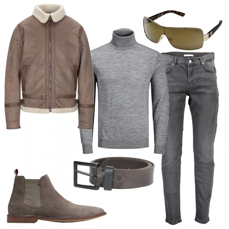 Outfit uomo - Outfit Jeans per il week end. Stile Casual per Tutti i giorni. Abbinamento con cinture, jeans, stivali e stivaletti, cappotti, maglioni, occhiali da sole.