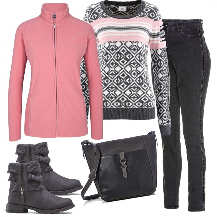 Outfit donna - Basic #43246. Stile Basic per Tutti i giorni. Abbinamento con maglieria, stivaletti, culotte, jeans, borse a spalla.