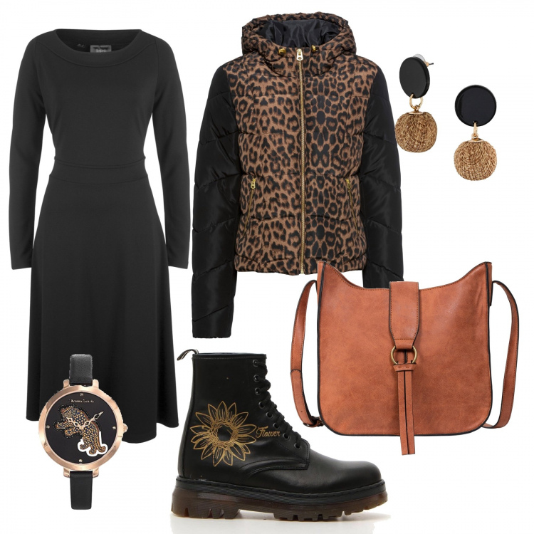 Outfit donna - Tigre. per Tutti i giorni. Abbinamento con stivaletti, orecchini, blazer, borse a tracolla, anfibi, orologi analogici.