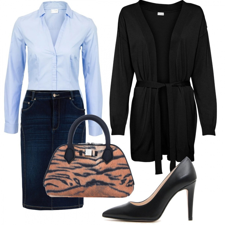 Outfit donna - Easy chic. Stile Chic per Tutti i giorni. Abbinamento con camicie, gonne, cardigans, borse a mano, décolleté.