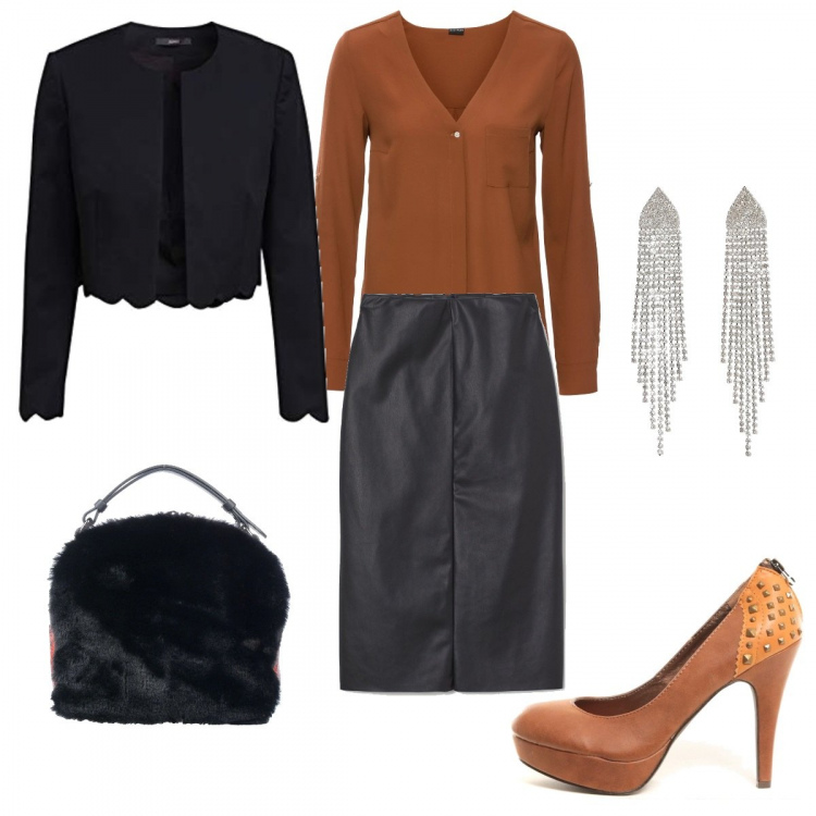 Outfit donna - Romanticismo sensuale.... Stile Sexy per Serata fuori. Abbinamento con camicie, borse a mano, décolleté, gonne longuette, blazer, orecchini.