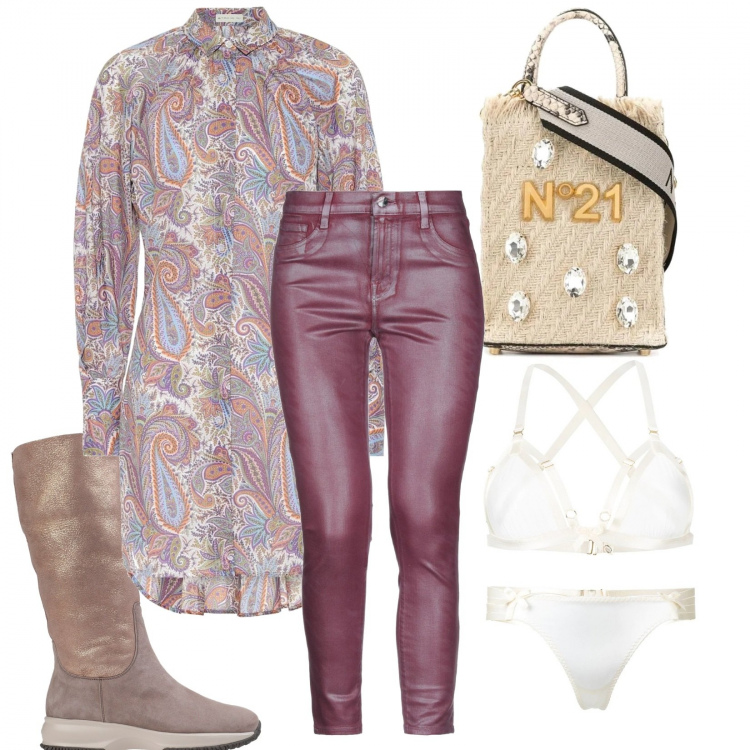 Outfit donna - Comoda con brio. Stile Urban per Tutti i giorni. Abbinamento con stivali da neve, pantaloni skinny, reggiseni, perizomi, borse tote, vestiti chemisier.