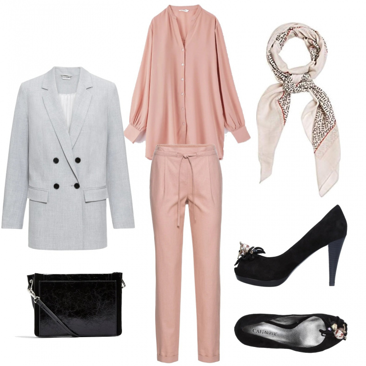 Outfit donna - Décolleté spuntato. Stile Trendy per Serata fuori. Abbinamento con pantaloni, blazer, décolleté, borse a tracolla, camicie, sciarpe.