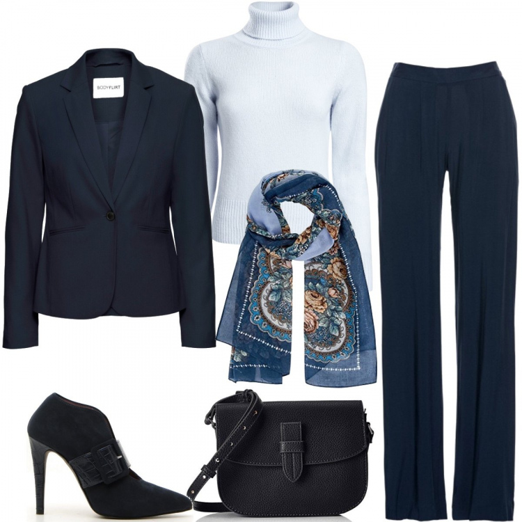 Outfit donna - Elegante in dolcevita. Stile Basic per Ufficio. Abbinamento con blazer, pantaloni, maglioni, sciarpe, décolleté, borse a tracolla.
