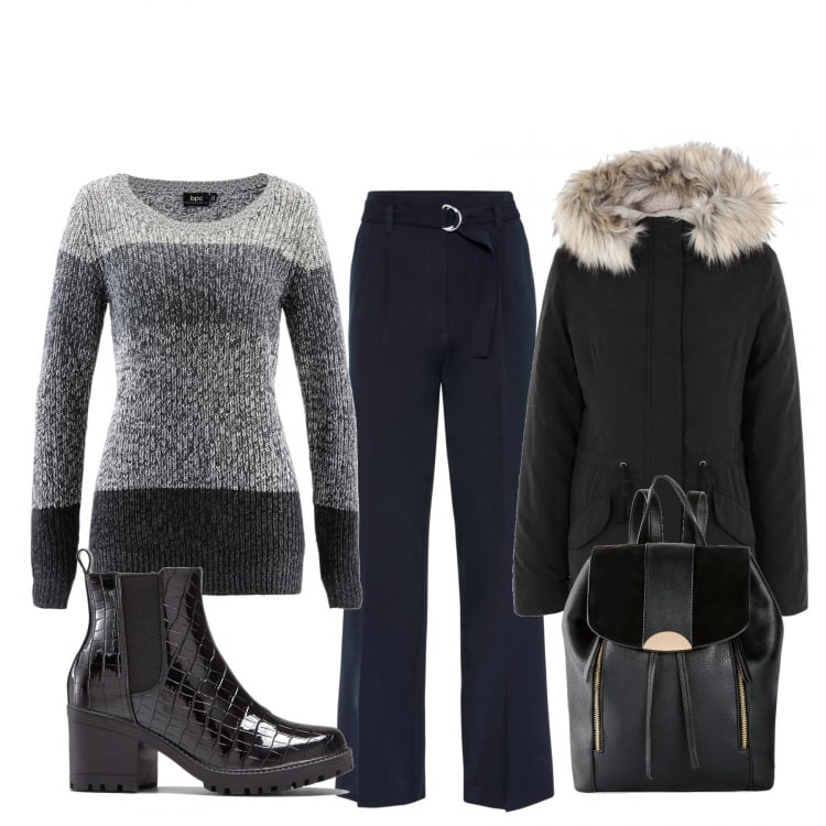 Outfit donna - Basic #43470. Stile Basic per Tutti i giorni. Abbinamento con cappotti, maglieria, pantaloni, stivaletti, zaini.