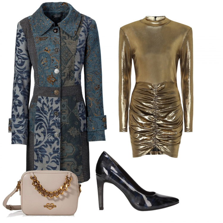 Outfit donna - Chic #44711. Stile Chic per Serata fuori. Abbinamento con cappotti, décolleté, borse a tracolla, vestiti corti.