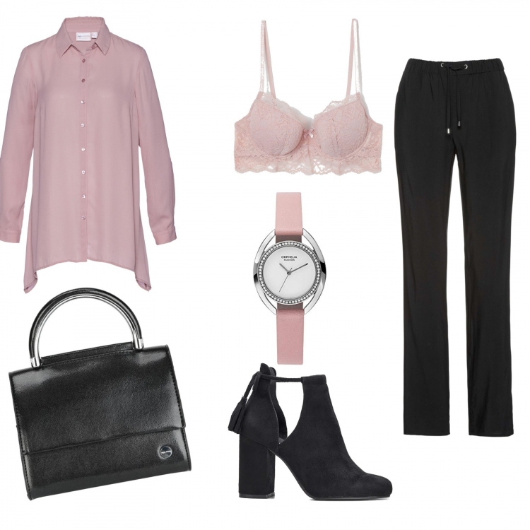 Outfit donna - La camicia romantica #Curvy. Stile Trendy per Tutti i giorni. Abbinamento con borse a mano, pantaloni, camicie, stivaletti, reggiseni, orologi analogici.