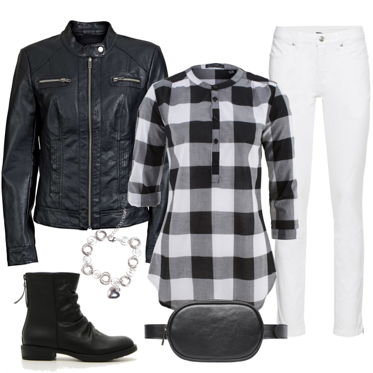 Outfit donna - Trendy con la camicia a quadri. Stile Trendy per Tutti i giorni. Abbinamento con jeans skinny, bluse, zaini, blazer, braccialetti, stivaletti.