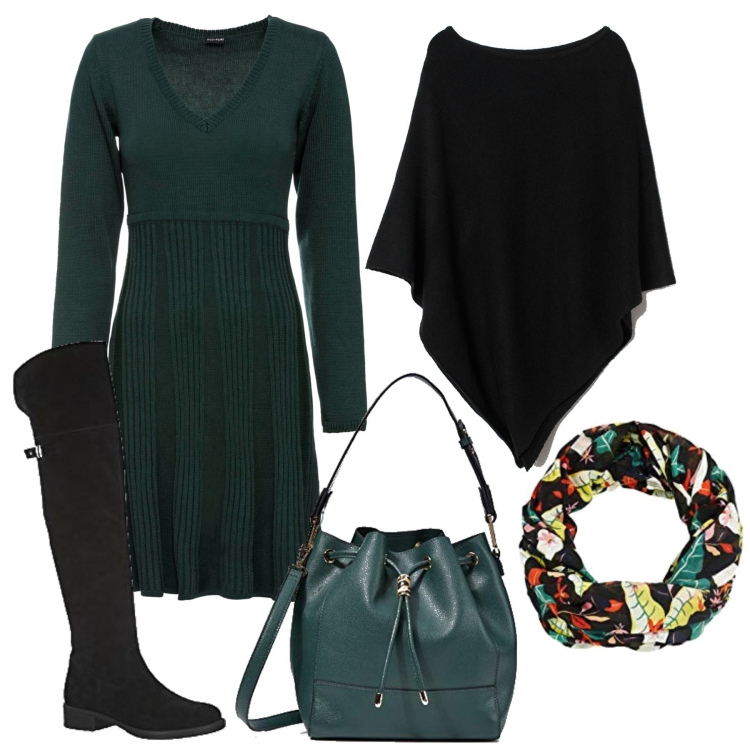 Outfit donna - Inizia una nuova settimana. Stile Basic per Ufficio. Abbinamento con vestiti, stivali, cappotti, borse a spalla, sciarpe.