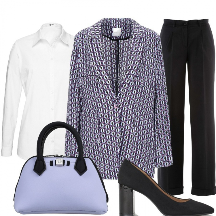Outfit donna - Un tocco particolare. Stile Bon Ton per Ufficio. Abbinamento con pantaloni, camicie, borse a mano, blazer, décolleté.