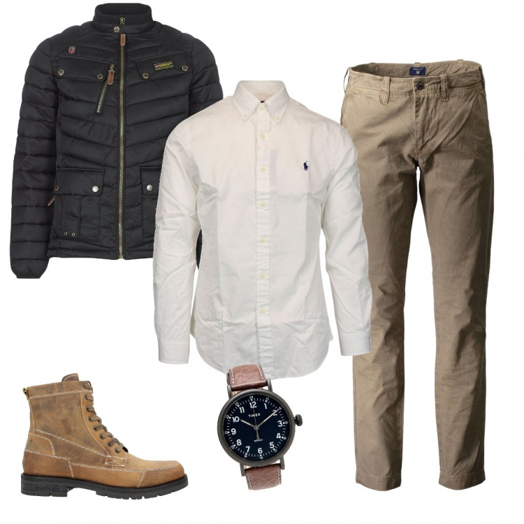 Outfit uomo - Da non perdere. Stile Casual per Tutti i giorni. Abbinamento con pantaloni chino, parka, stivali e stivaletti, orologi, camicie.