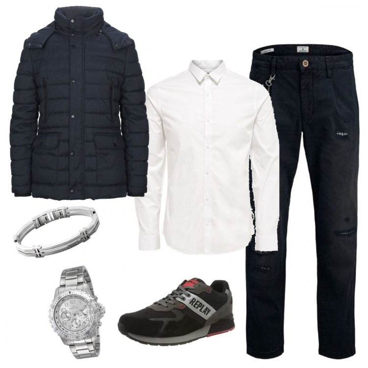 Outfit uomo - Giacca trendy. Stile Casual per Tutti i giorni. Abbinamento con camicie, pantaloni chino, braccialetti, cappotti, orologi, sneakers.