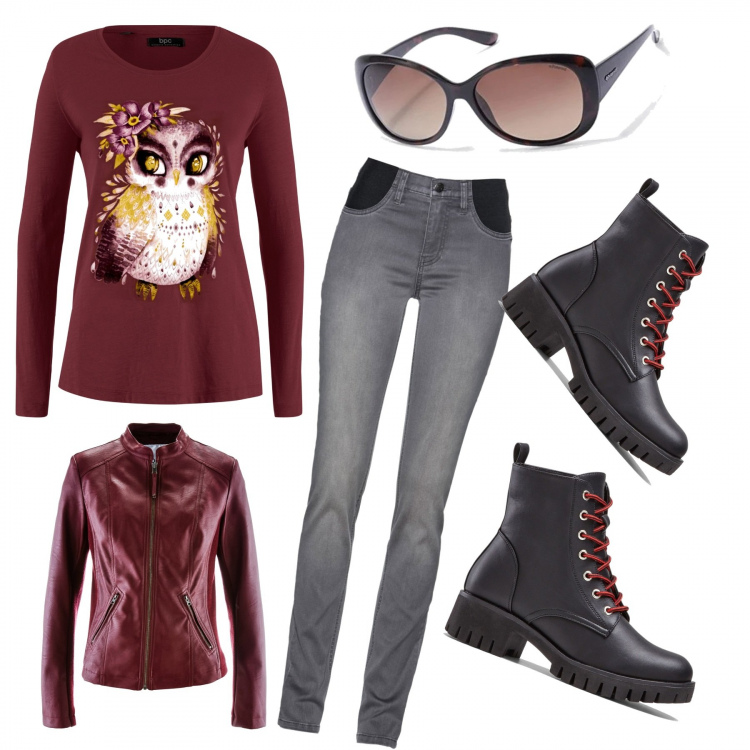 Outfit donna - La maglia portafortuna!. Stile Basic per Tutti i giorni. Abbinamento con jeans, maglieria, stivaletti, blazer, occhiali da sole.