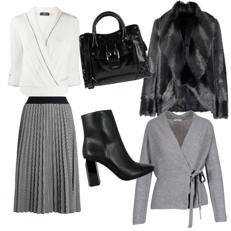 Outfit donna - La gonna plissettata. Stile Bon Ton per Serata fuori. Abbinamento con borse a mano, body, cappotti, gonne, cardigans, stivaletti.