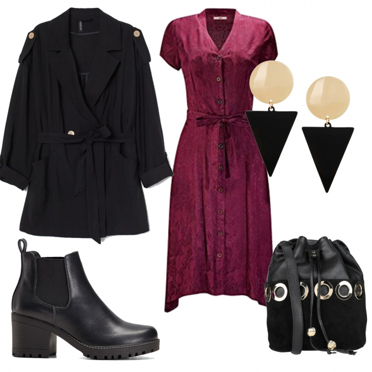Outfit donna - Urban #30784. Stile Urban per Tutti i giorni. Abbinamento con stivaletti chelsea, orecchini, borse a tracolla, vestiti, trench.