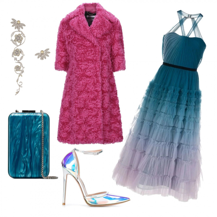 Outfit donna - Capodanno alternativo. Stile Chic per Cerimonia. Abbinamento con cappotti, orecchini, vestiti lunghi, clutch, décolleté.