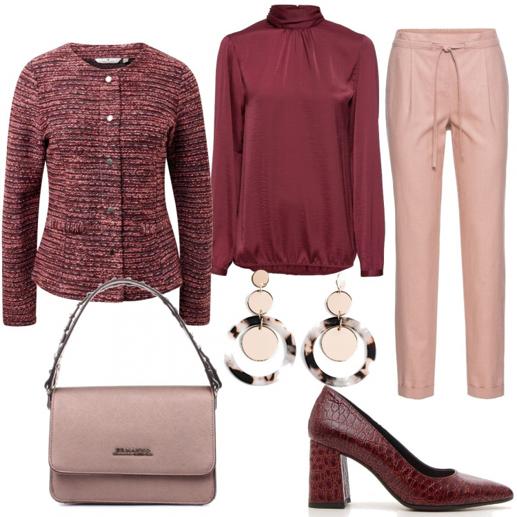 Outfit donna - Sempre bon ton. Stile Bon Ton per Ufficio. Abbinamento con pantaloni, bluse, orecchini, borse a tracolla, blazer, décolleté.