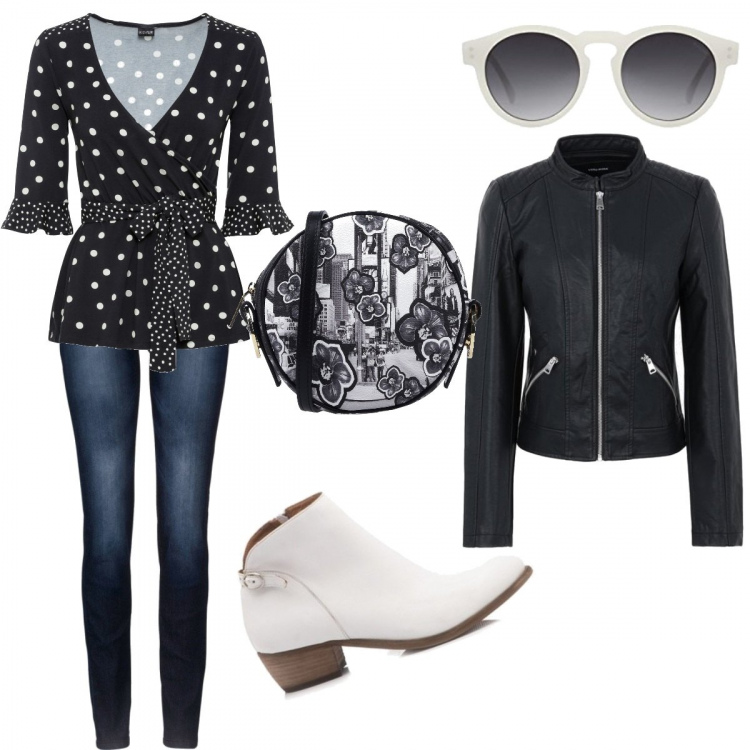 Outfit donna - Il sole c\'è....tutti i giorni. Stile Trendy per Ufficio. Abbinamento con jeans skinny, maglieria, cappotti, borse a mano, stivaletti, occhiali da sole.