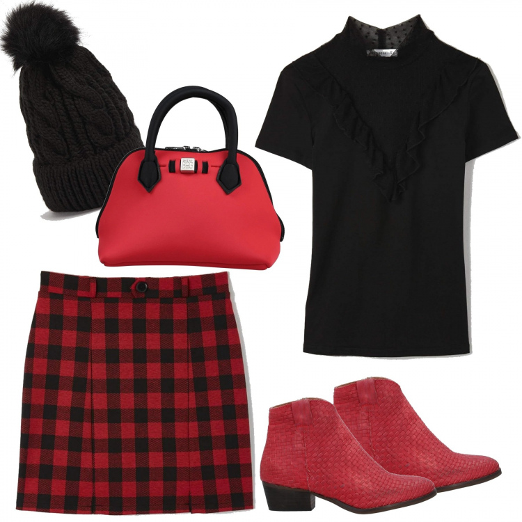 Outfit donna - Total look #803245. Abbinamento con stivaletti, borse a mano, minigonne, t-shirt, cappelli con visiera.