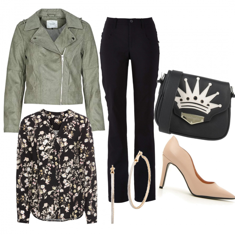 Outfit donna - SimplebyMe. Stile Urban per Ufficio. Abbinamento con pantaloni, camicie, orecchini, borse a tracolla, blazer, décolleté.